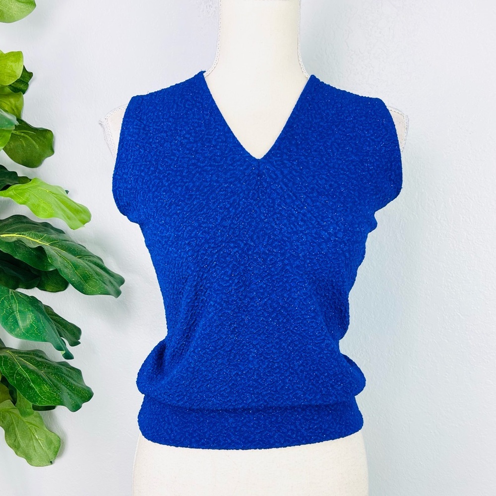 Klaxons Blue Midi Textured Sparkle Sweater Vest